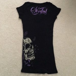 Sinful Skull & Rises Sequin Rib Tee
